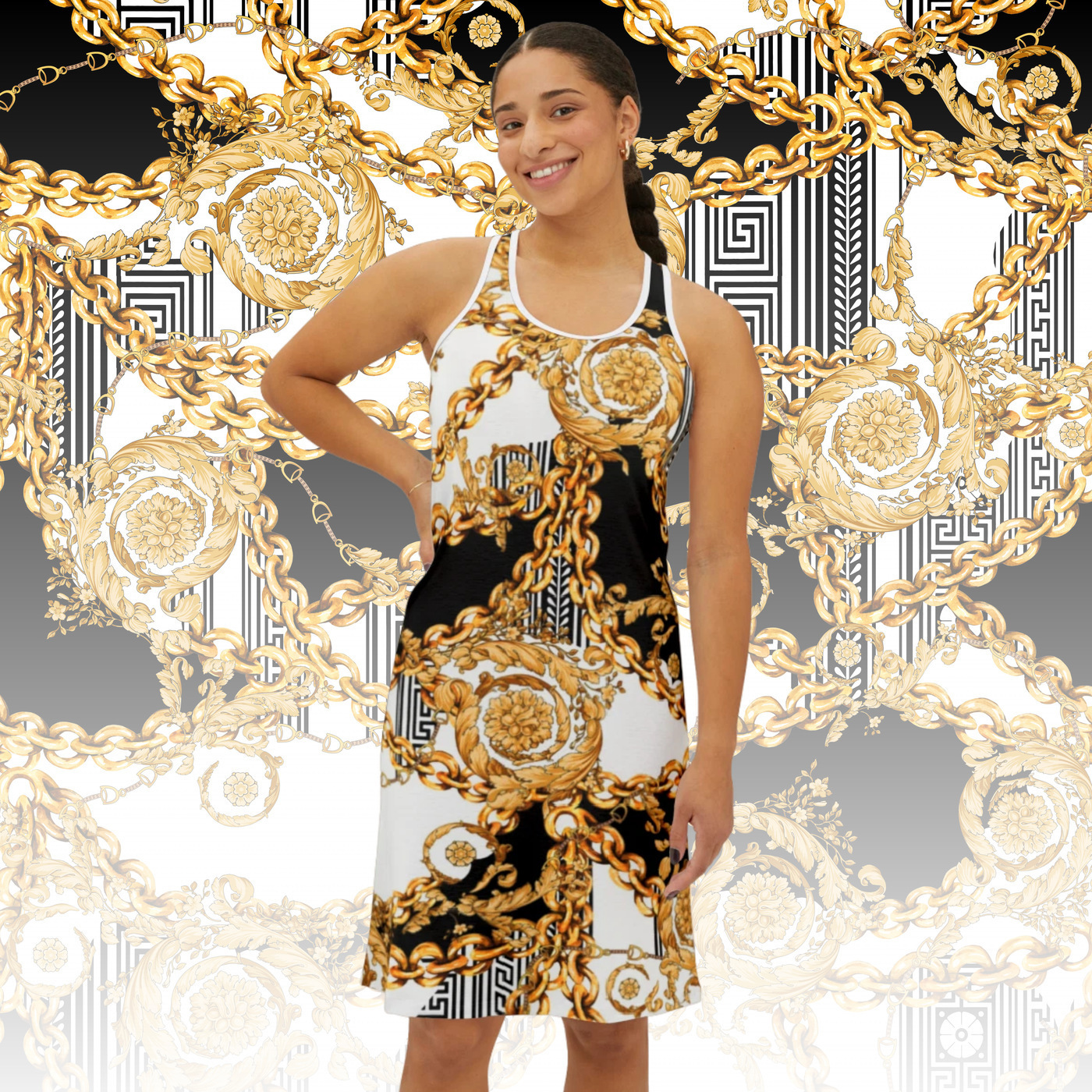 Baroque Elegance Chain Print Dress